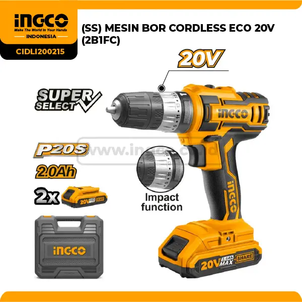CIDLI200215 - (MESIN BOR CORDLESS ECO 20V (2B1FC) ! => CIDLI201452)